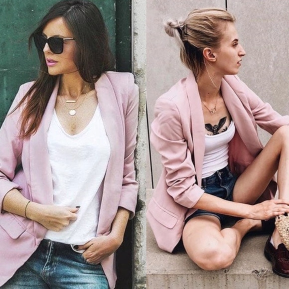 Boho Pink Blush Open Front Classic Work Blazer - Picture 2 of 6